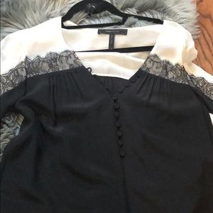 BCBG black and white lace blouse